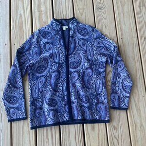 Pendleton Merino Wool Zip Up Paisley Purple Black Sweater Large